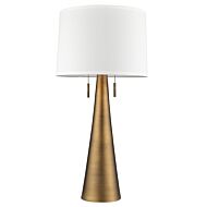 Muse 2-Light Hand Painted Antique Gold Table Lamp With Off-White Shantung Shade