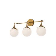 Nouveau 3-Light Bathroom Vanity Light in Aged Gold with Opal Glass