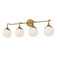 Nouveau 4-Light Bathroom Vanity Light in Aged Gold with Opal Glass
