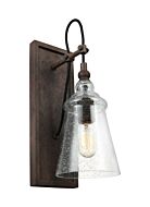 Feiss Loras Rustic Seeded Glass Wall Sconce in Dark Weathered Iron