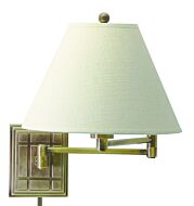 House of Troy Swing Arm Wall Lamp in Antique Brass w/Linen Hardback Shade