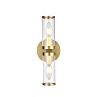 Alora Revolve 2 Light Bathroom Vanity Light tural Brassand Clear Glass