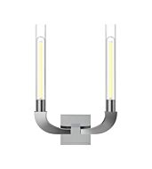 Alora Flute 2 Light Bathroom Wall Sconce in Polished Nickel And Clear Ribbed Glass