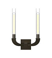 Alora Flute 2 Light Bathroom Wall Sconce in Urban Bronze And Clear Ribbed Glass