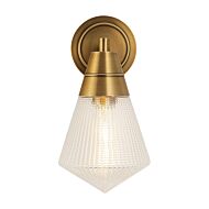 Willard 1-Light Wall Sconce in Vintage Brass with Clear Prismatic Glass