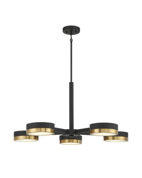 Savoy House Ashor 5 Light LED Chandelier in Matte Black with Warm Brass Accents