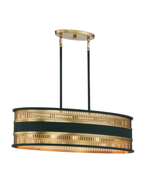 Savoy House Eclipse 5 Light Linear Chandelier in Matte Black with Warm Brass Accents