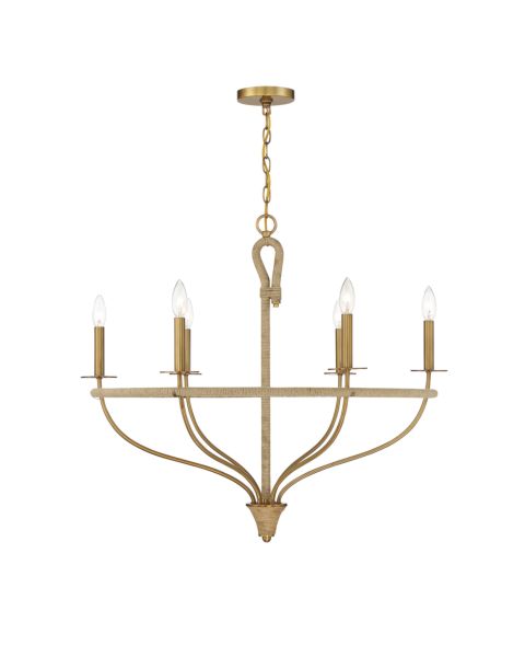 Savoy House Charter 6 Light Chandelier in Warm Brass and Rope