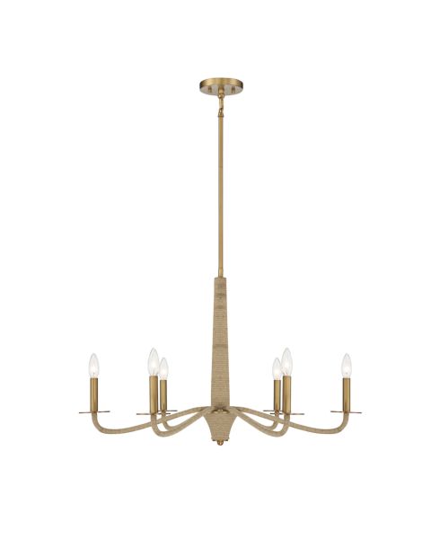 Savoy House Cannon 6 Light Chandelier in Warm Brass and Rope