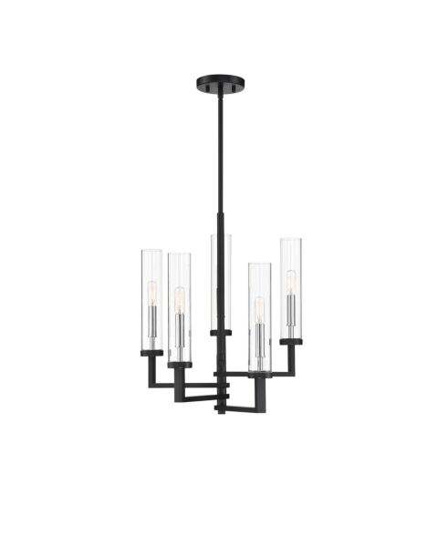 Savoy House Folsom 5 Light Adjustable Chandelier in Matte Black with Polished Chrome Accents