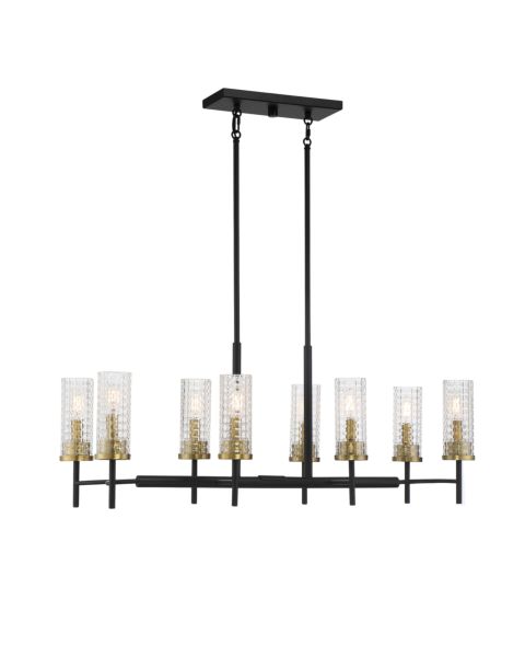 Savoy House Marcello 8 Light Linear Chandelier in Matte Black with Warm Brass Accents