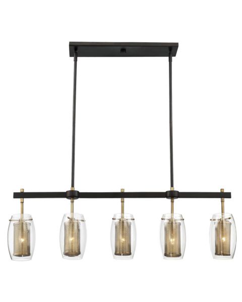 Savoy House Dunbar by Brian Thomas 5 Light Linear Chandelier in Warm Brass with Bronze Accents
