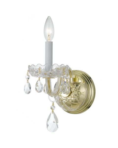 Crystorama Traditional Crystal 9 Inch Wall Sconce in Polished Brass with Clear Hand Cut Crystals