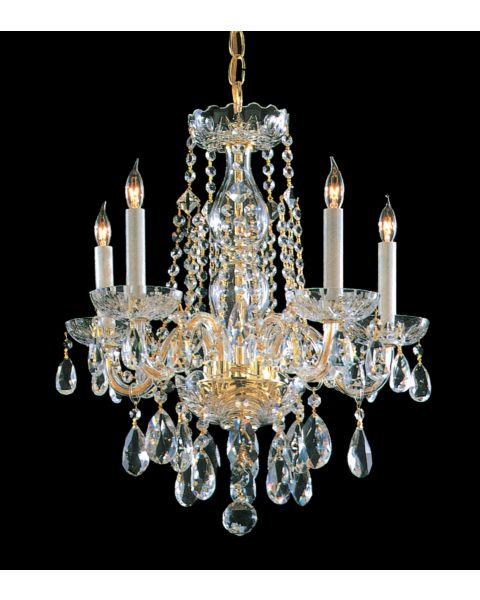Crystorama Traditional Crystal 5 Light 20 Inch Mini Chandelier in Polished Brass with Clear Hand Cut Crystals