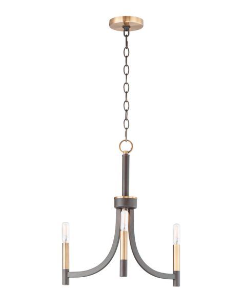 Maxim Lyndon 3 Light Transitional Chandelier in Bronze and Antique Brass