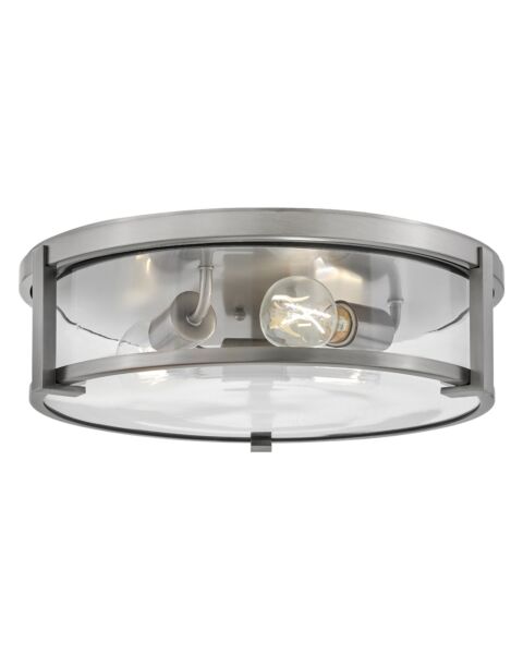 Lowell 3-Light Large Flush Mount Ceiling Light in Antique Nickel with Clear glass