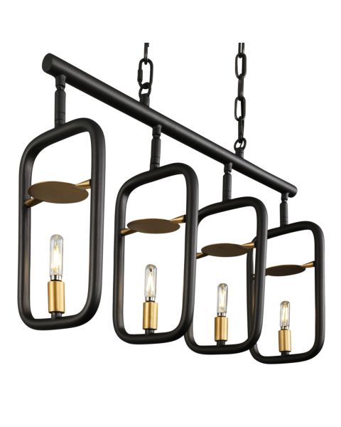 Varaluz Bar None 4 Light 26 Inch Linear Pendant in Aged Gold with Rustic Bronze