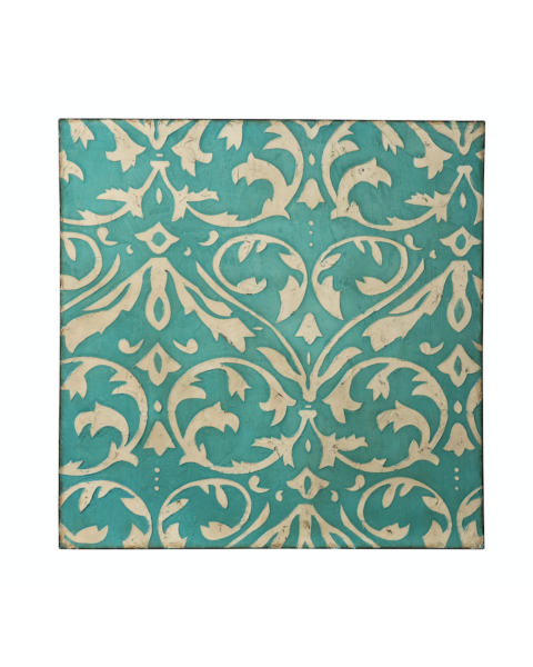 Varaluz Teal Damask Trefoil Wall Art in Distressed Teal with Ivory