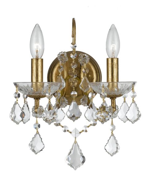 Crystorama Filmore 2 Light 13 Inch Wall Sconce in Antique Gold with Clear Swarovski Strass Crystals