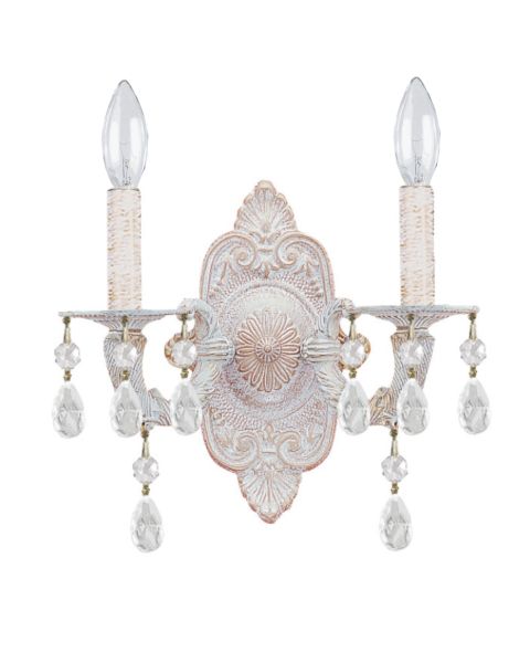 Crystorama Paris Market 2 Light 12 Inch Wall Sconce in Antique White with Clear Swarovski Strass Crystals