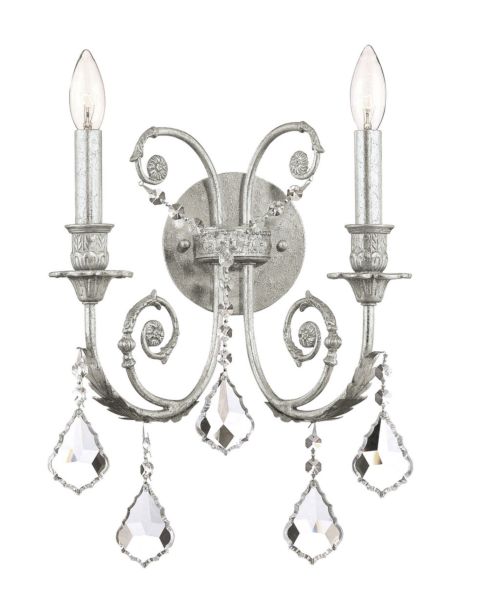 Crystorama Regis 2 Light 15 Inch Wall Sconce in Olde Silver with Clear Swarovski Strass Crystals
