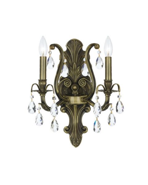 Crystorama Dawson 2 Light 16 Inch Wall Sconce in Antique Brass with Clear Spectra Crystals
