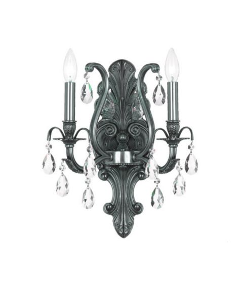 Crystorama Dawson 2 Light 16 Inch Wall Sconce in Pewter with Clear Hand Cut Crystals