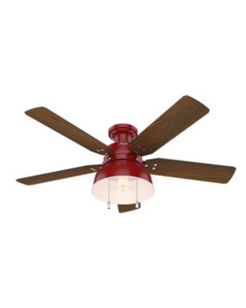 Hunter Mill Valley 52 Inch Indoor/Outdoor Flush Mount Ceiling Fan in Barn Red