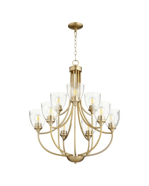 Quorum Enclave 9 Light 33 Inch Transitional Chandelier in Aged Brass with
