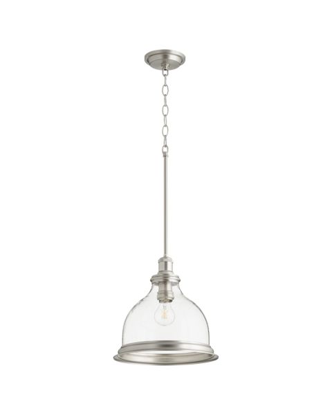 Quorum 12 Inch Pendant Light in Satin Nickel with Clear Seeded Glass