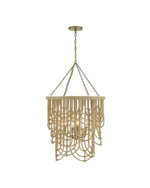 Savoy House Bremen 4 Light Pendant in Burnished Brass with Natural Rattan