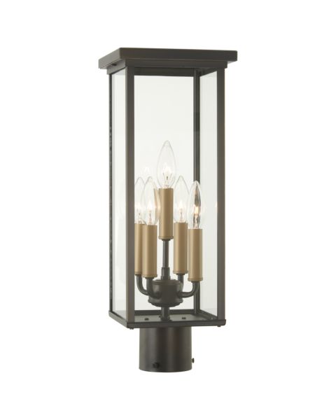 The Great Outdoors Casway 5 Light Outdoor Post Light in Oil Rubbed Bronze With Gold Highlight