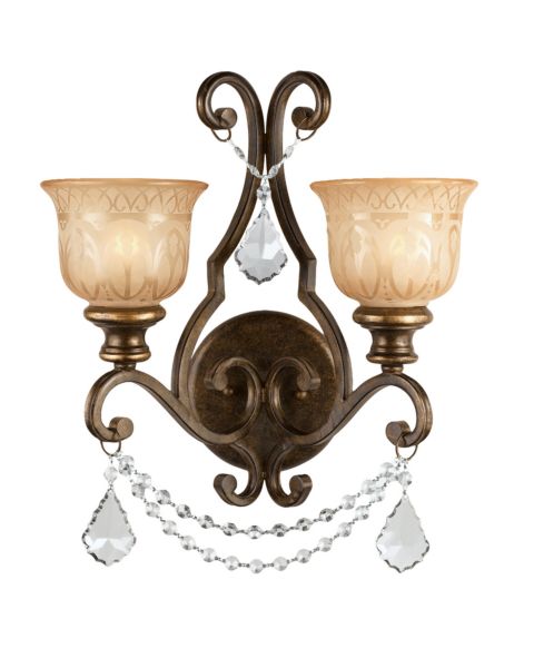 Crystorama Norwalk 2 Light 18 Inch Wall Sconce in Bronze Umber with Clear Spectra Crystals