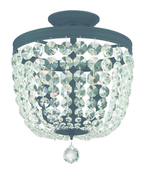 Crystorama Archer 3 Light 12 Inch Ceiling Light in Black Forged with Clear Hand Cut Crystals
