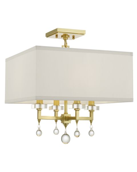 Crystorama Paxton 4 Light 16 Inch Ceiling Light in Aged Brass with Clear Glass Balls Crystals