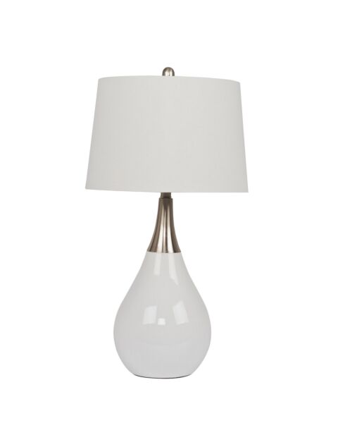 Table Lamp 1-Light Table Lamp in Gloss White with Brushed Polished Nickel