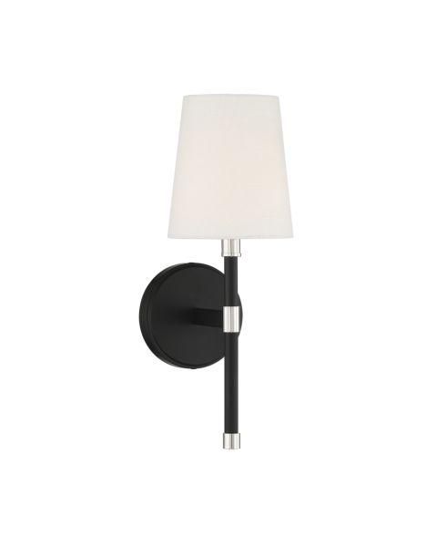 Savoy House Brody 1 Light Wall Sconce in Matte Black with Polished Nickel Accents