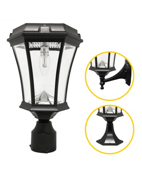 Victorian Bulb Solar Lamp Series 1-Light LED Wall Mount in Black