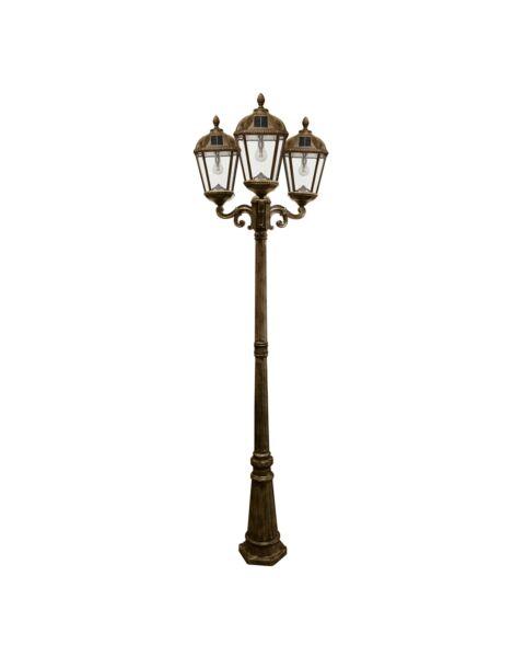 Royal Bulb Solar Lamp Series 3-Light LED Post Mount in Weathered Bronze