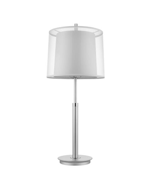 Nimbus 1-Light Metallic Silver And Polished Chrome Table Lamp With Sheer Snow Double Shantung Shade