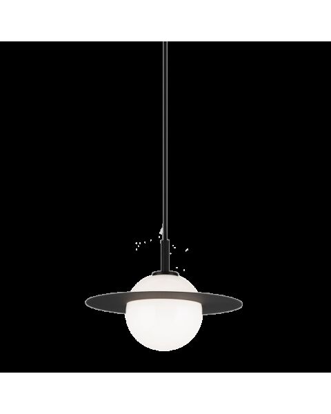 Matteo Saturn 1-Light Pendant Light In Black With Opal Glass