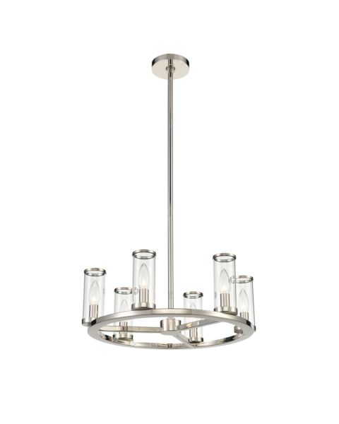 Alora Revolve 6 Light Chandelier in Polished Nickel And Clear Glass