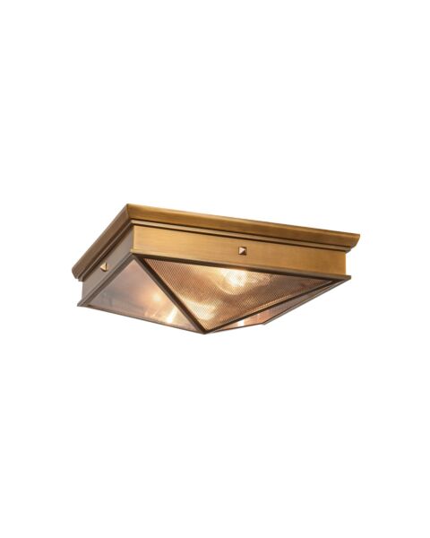 Cairo 2-Light Flush Mount in Vintage Brass with Clear Ribbed Glass