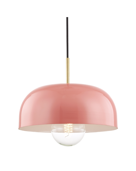 Mitzi Avery 14 Inch Pendant Light in Aged Brass and Pink