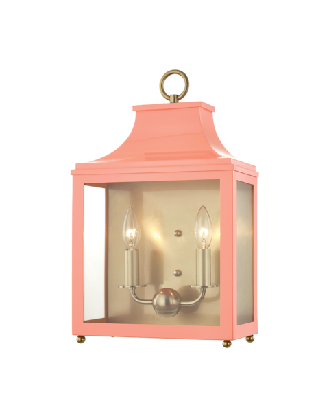 Mitzi Leigh 2 Light 19 Inch Wall Sconce in Aged Brass and Pink