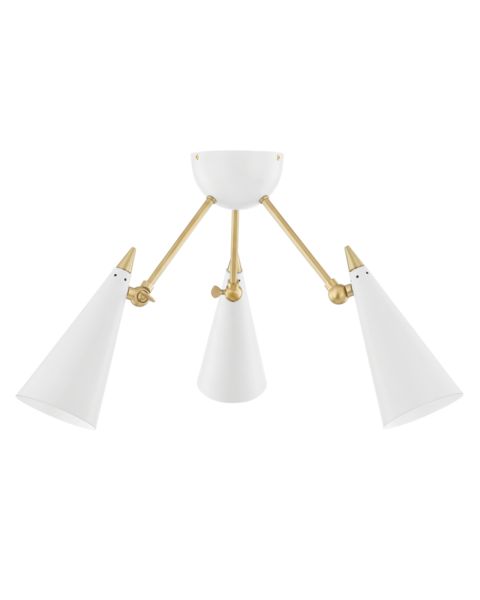 Mitzi Moxie 3 Light Ceiling Light in Aged Brass and White