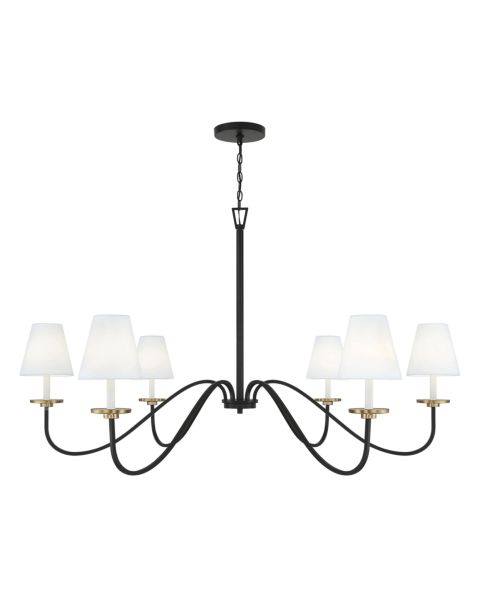 Meridian 6 Light Chandelier in Black with Natural Brass Accents