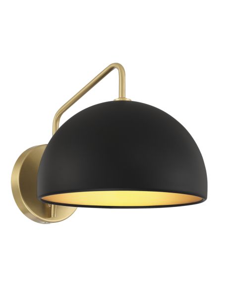 Meridian 1 Light Wall Sconce in Matte Black with Natural Brass