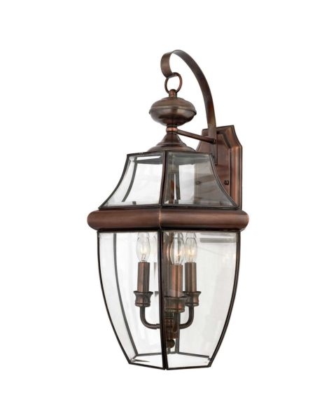 Quoizel Newbury 3 Light 12 Inch Outdoor Wall Lantern in Aged Copper