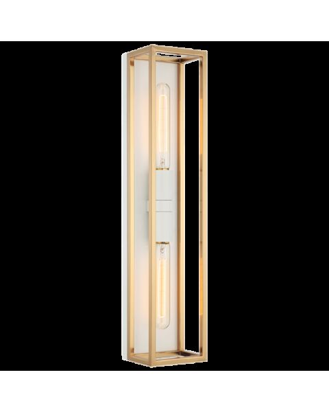 Matteo Shadowbox 2-Light Wall Sconce In White With Aged Gold Brass